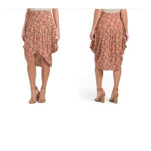 Free People Floral Print Asymmetrical Hem Midi Skirt Size 0 NEW